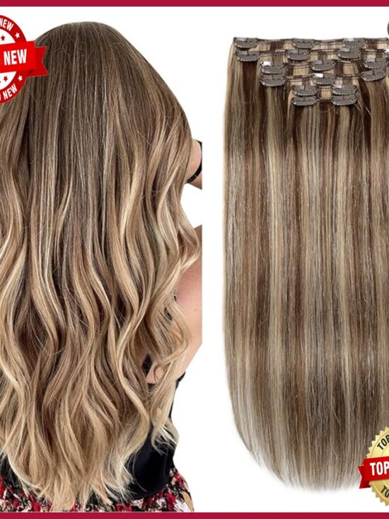 20 Inch Human Hair Clip-In Extensions, 6 Pieces, 120g, Straight